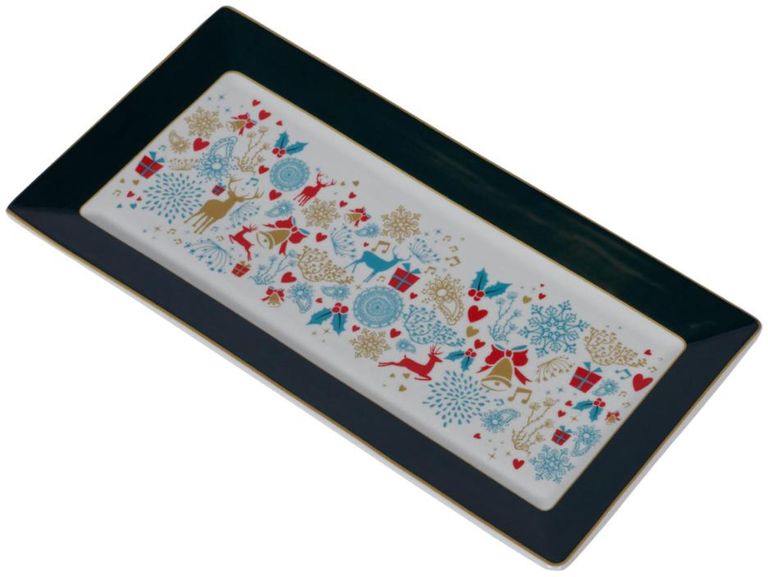 A Christmas Wish 2 Platter - White, Black and Red - Bone China - Set of 4