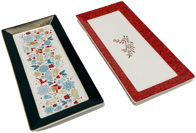 A Christmas Wish 2 Platter - White, Black and Red - Bone China - Set of 4