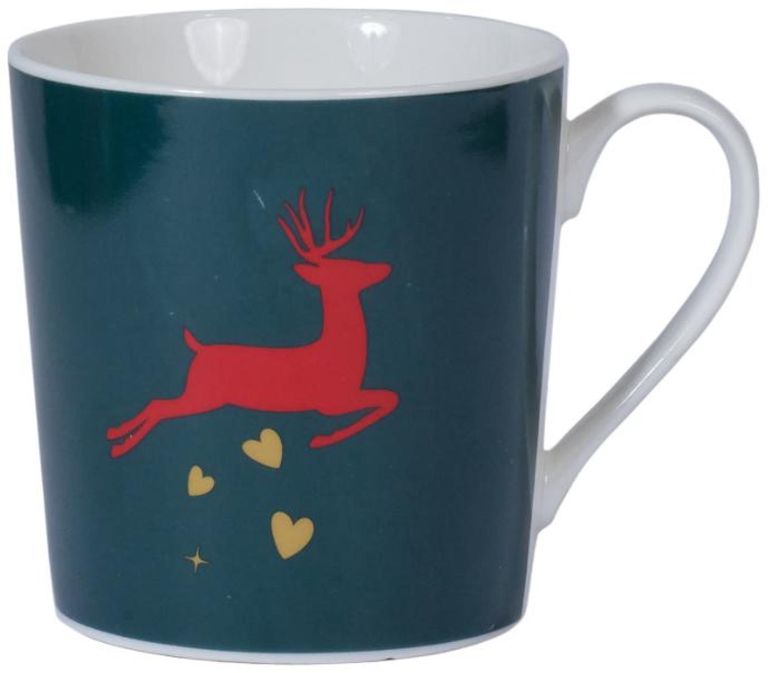 A Christmas Wish Ceramic 6 Mugs - White and Green - Set of 4