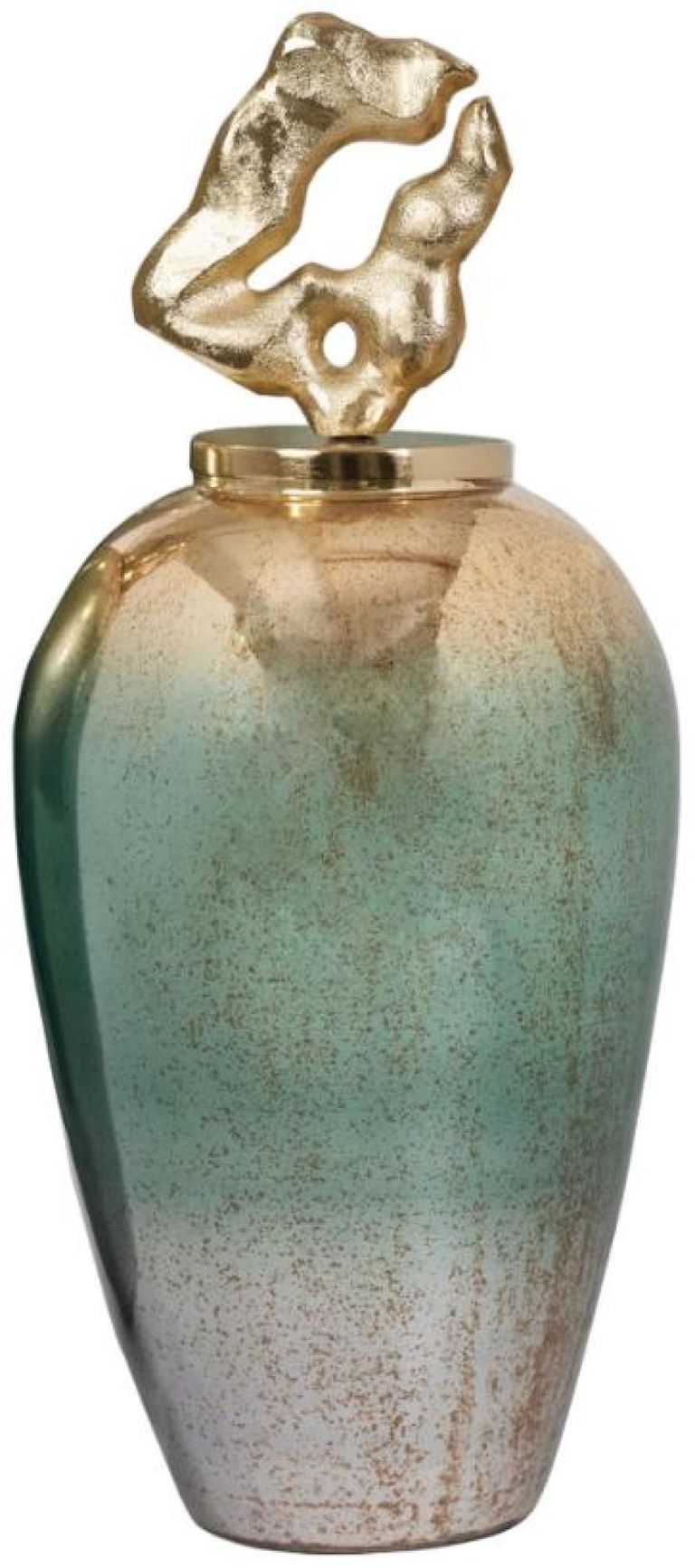 Betany Ceramic Jar - Gold, Green and White - Medium