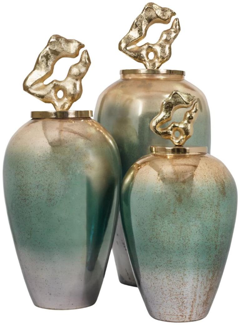 Betany Ceramic Jar - Gold, Green and White - Medium