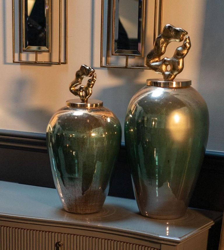 Betany Ceramic Jar - Gold, Green and White - Small