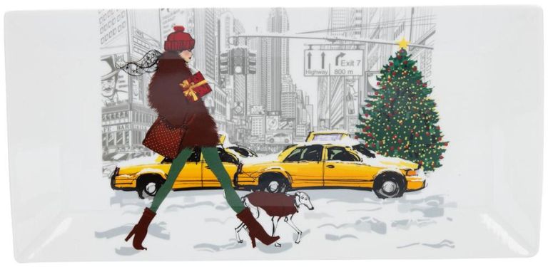 Christmas in NYC 2 Platter - White and Yellow - Bone China - Set of 4