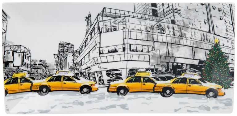 Christmas in NYC 2 Platter - White and Yellow - Bone China - Set of 4