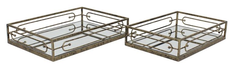 Estela Mirrored Trays - Antique Gold - Set of 2