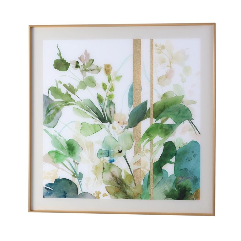 Floral Print Photo Frame - Green and Glistening Gold