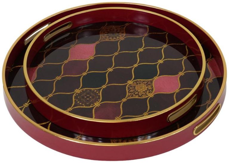 Haralson Metal Trays - Black, Red and Gold - Set of 2