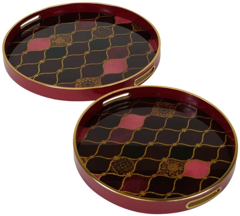 Haralson Metal Trays - Black, Red and Gold - Set of 2
