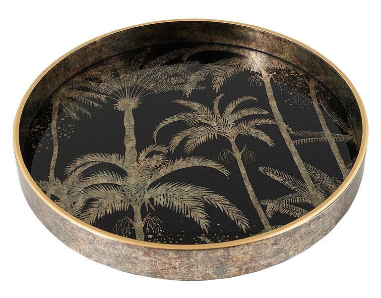 Palm Tree Tray - Round - Gold - Set of 4