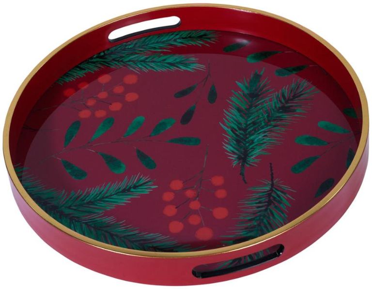 Red Berry Tray -  Red, Green and Golden Glass - Set of 2