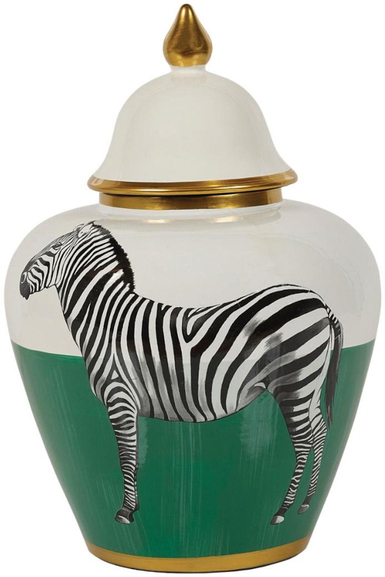 Zebra Porcelain Jar - White, Green and Black - Small - Set of 2