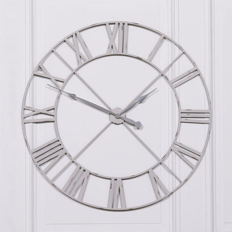 Vintage Metal Wall Clock - Pale Grey - Round