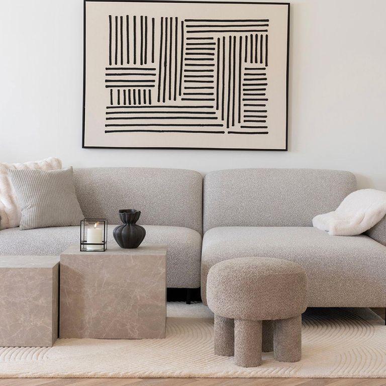 Perth Pouf - Round - Light Grey Fabric