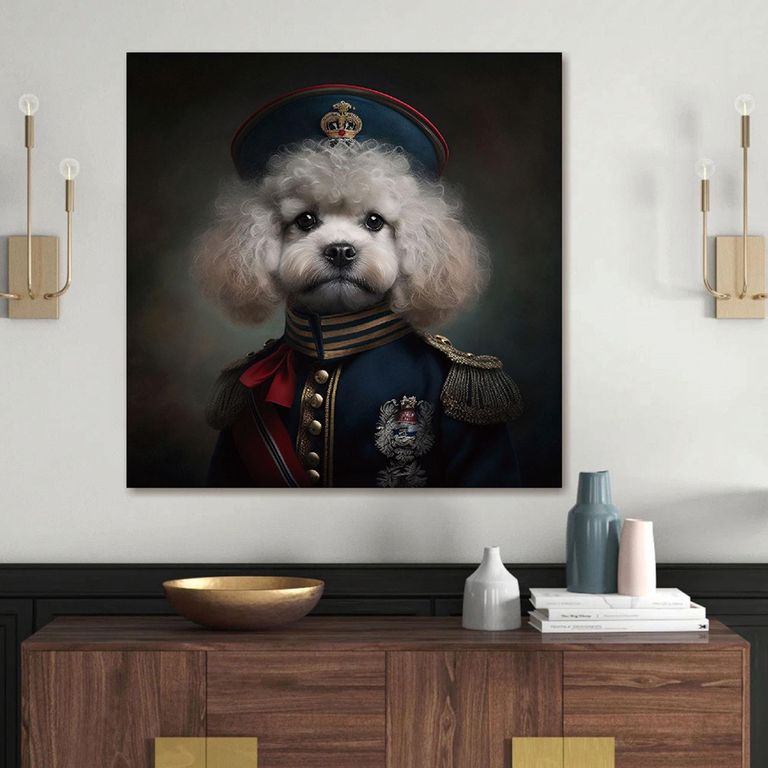 Poodle Military Dog Tempered Glass Wall Art