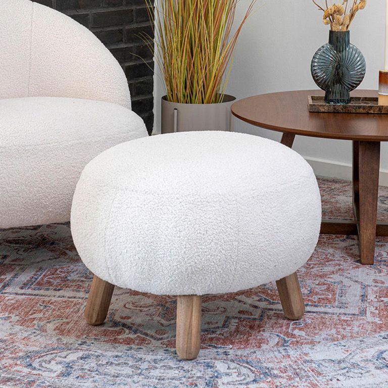 Savona Footstool - White Faux Lambskin