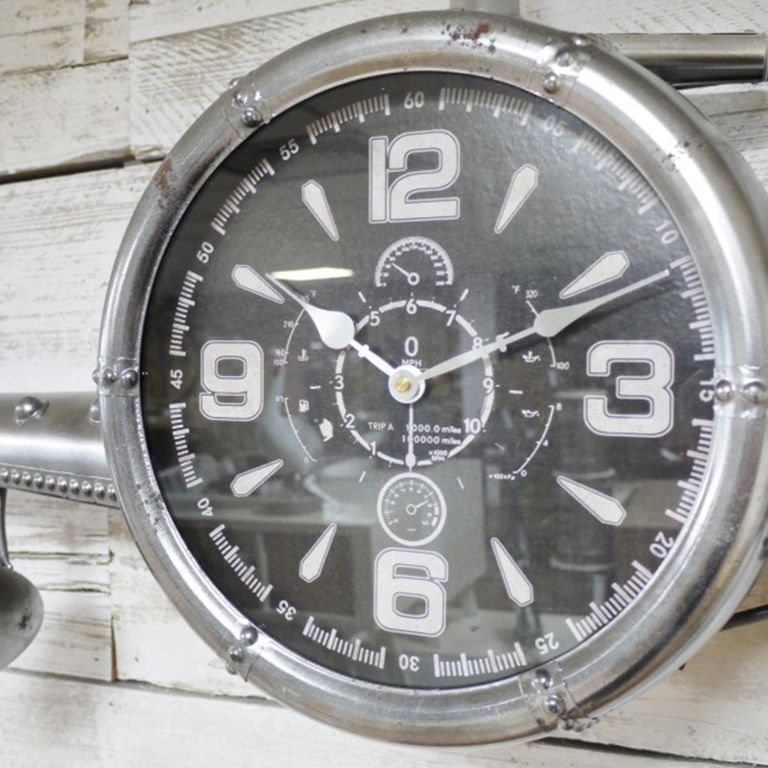 Aeroplane Metal Clock - Silver Metal