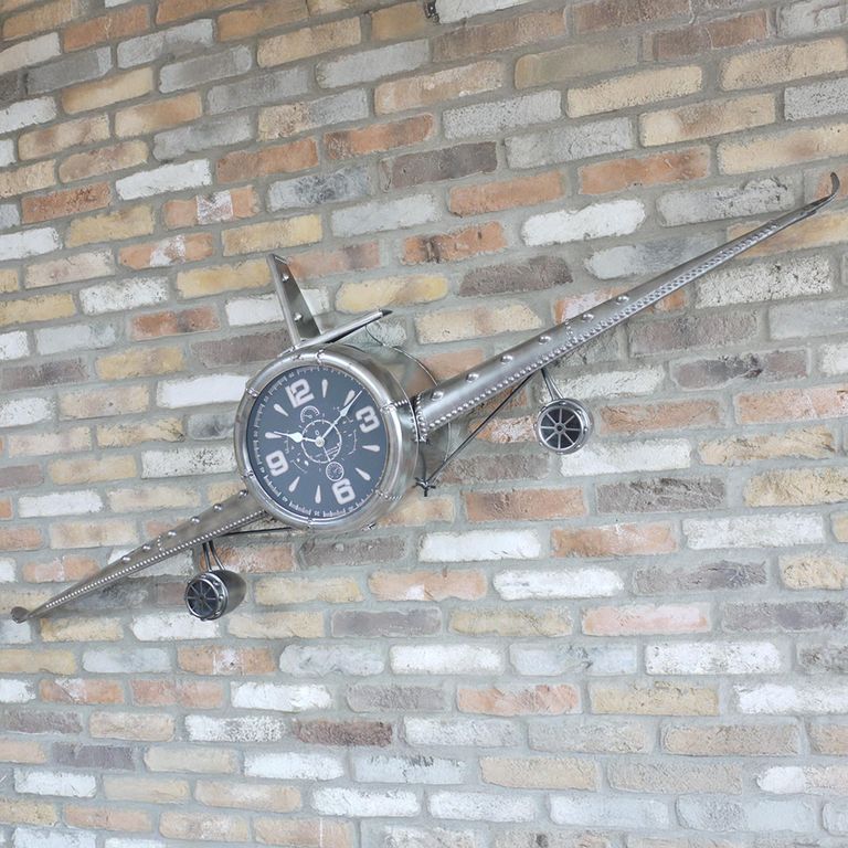 Aeroplane Metal Clock - Silver Metal
