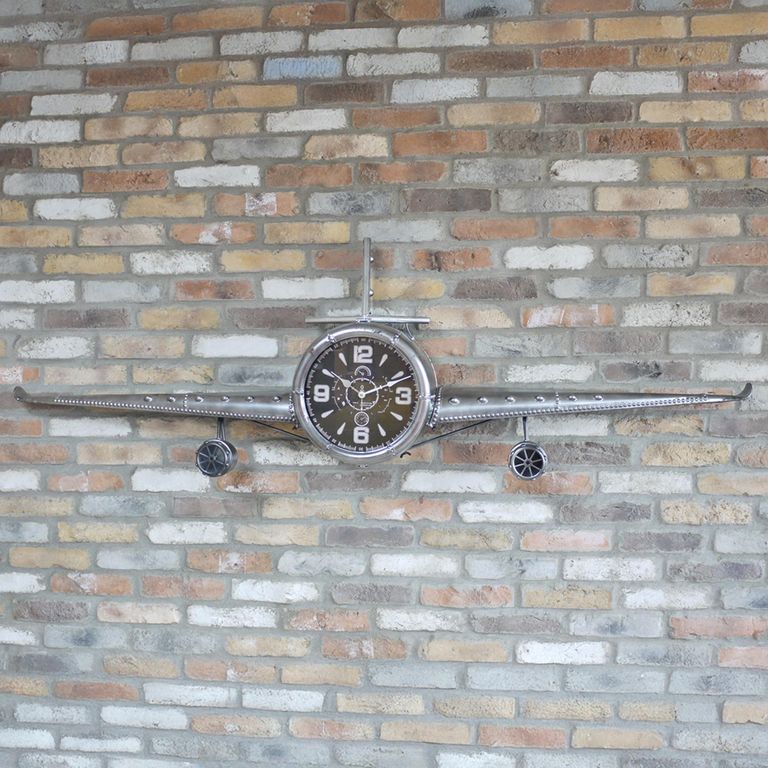 Aeroplane Metal Clock - Silver Metal