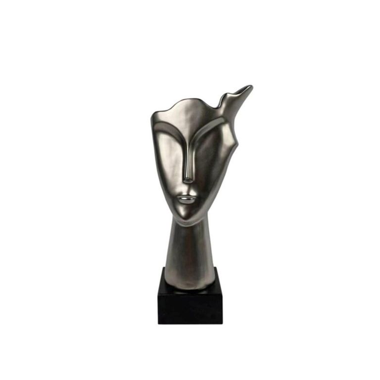 Face Sculpture - Silver and Black Ceramic
