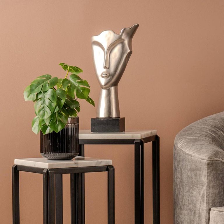 Face Sculpture - Silver and Black Ceramic