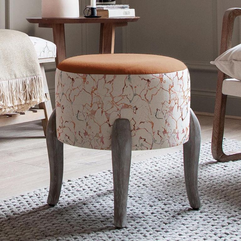 Carrara Finn Footstool - Rosewater - Printed