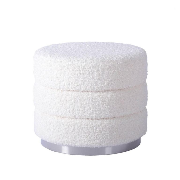 Ottoman Footstool - Round - White Boucle Fabric