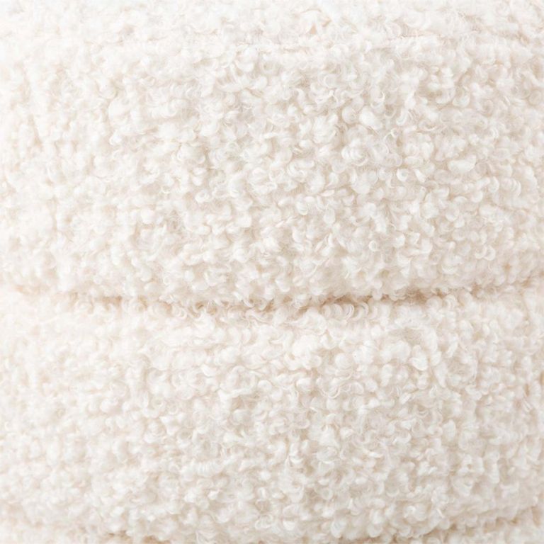 Ottoman Footstool - Round - White Boucle Fabric