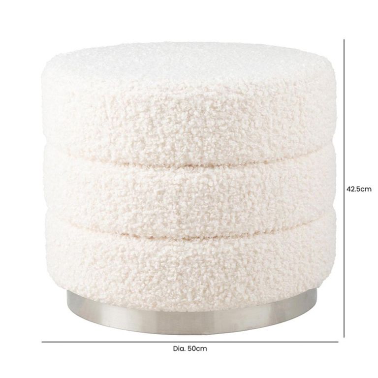Ottoman Footstool - Round - White Boucle Fabric