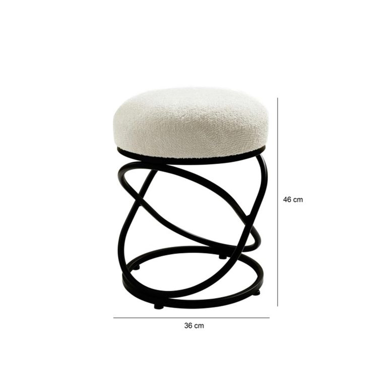 Rizzo Footstool - Round - White Boucle Fabric & Black Metal