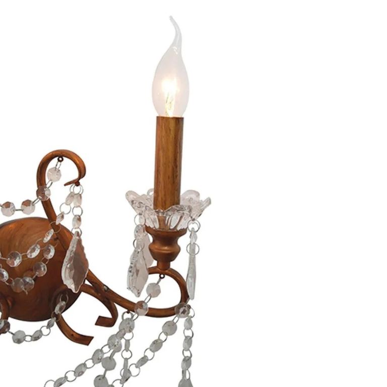 2 Branch Cut Glass Chandelier Wall Light - Antique Gold