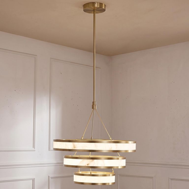 Cealora Chandelier - Round - White and Brass - Resin and Metal