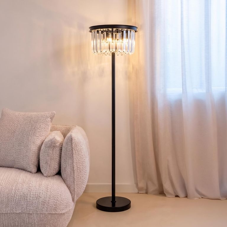 Dagmar Glass and Black Metal Floor Lamp
