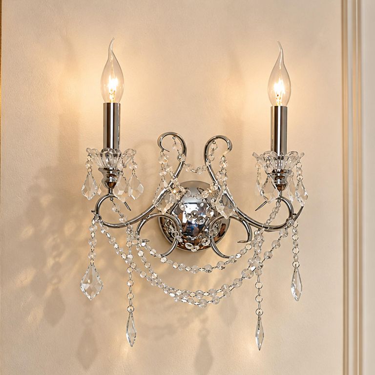 2 Branch Cut Glass Chandelier Wall Light - Chrome