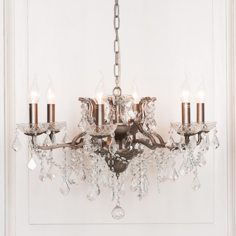 Gorgeous Shallow Cut Glass Chandelier - Antique Silver - 6 Branch