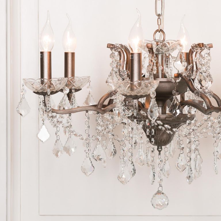 Gorgeous Shallow Cut Glass Chandelier - Antique Silver - 6 Branch