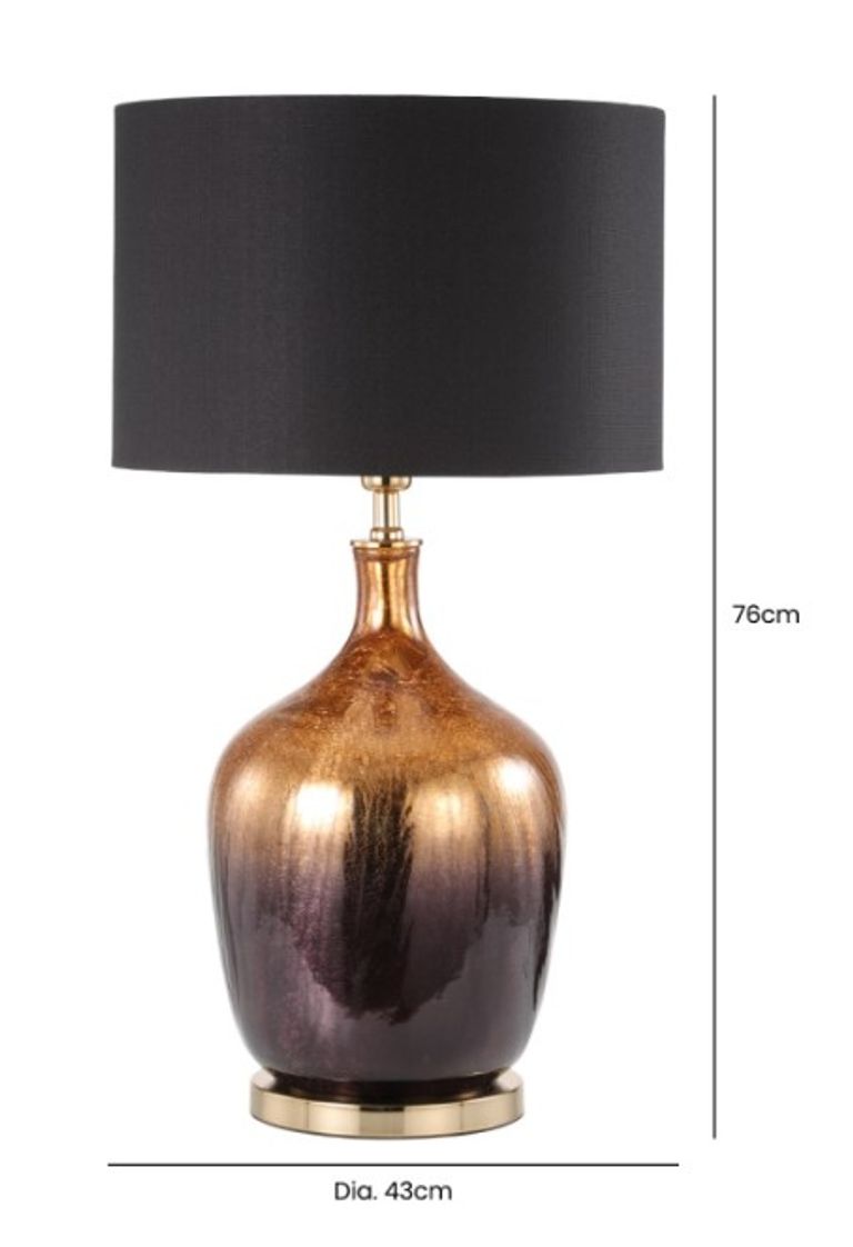 Table Lamp - Black Linen Shade - Gold and Black Glass