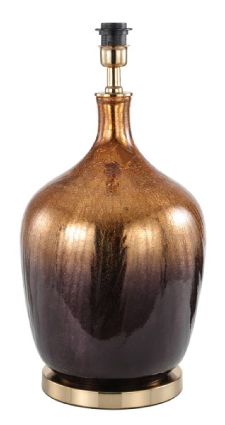 Table Lamp - Black Linen Shade - Gold and Black Glass