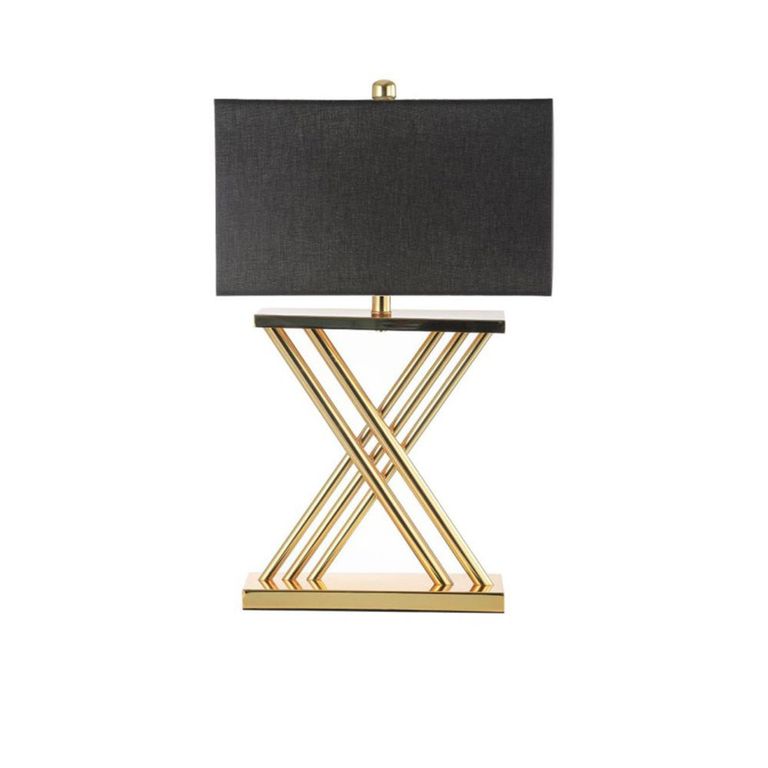 Table Lamp - Black Linen and Gold Metal