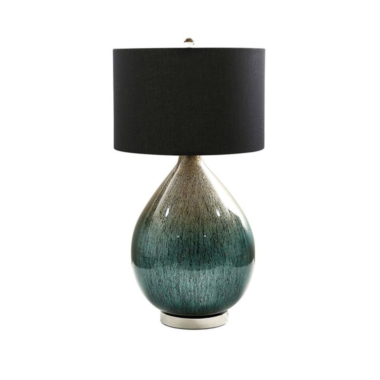 Table Lamp - Black Linen and Green Abstract Glass