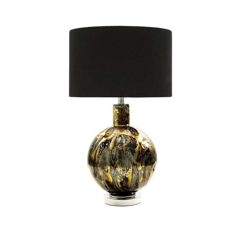 Table Lamp - Black Velvet Fabric - Gold Glass