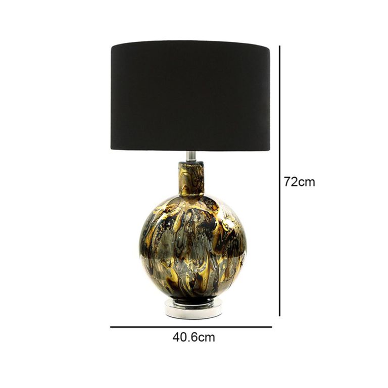 Table Lamp - Black Velvet Fabric - Gold Glass