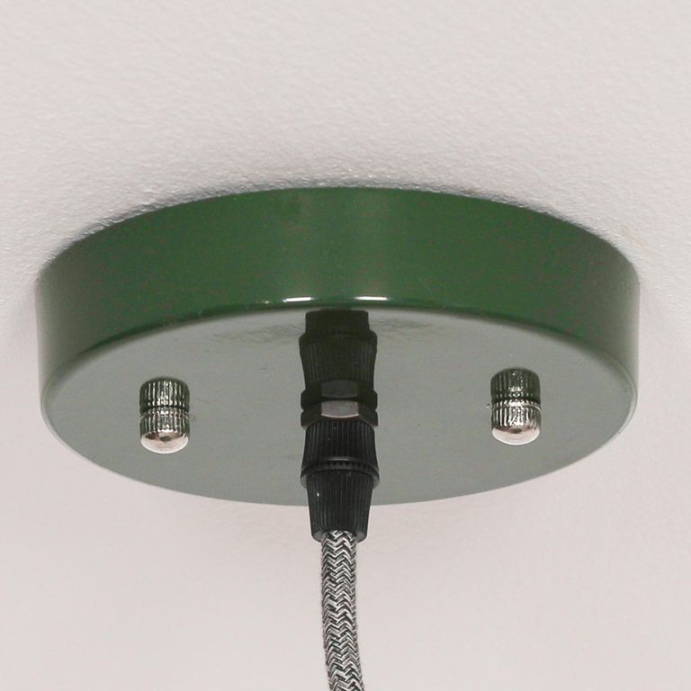 British Factory Style Pendant Light - Green Painted Metal - 36cm