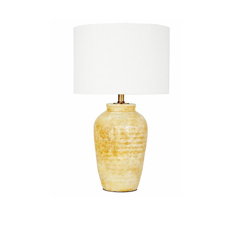 Table Lamp - Brown Travertine - Cream Polyresin