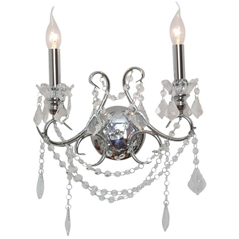2 Branch Cut Glass Chandelier Wall Light - Chrome