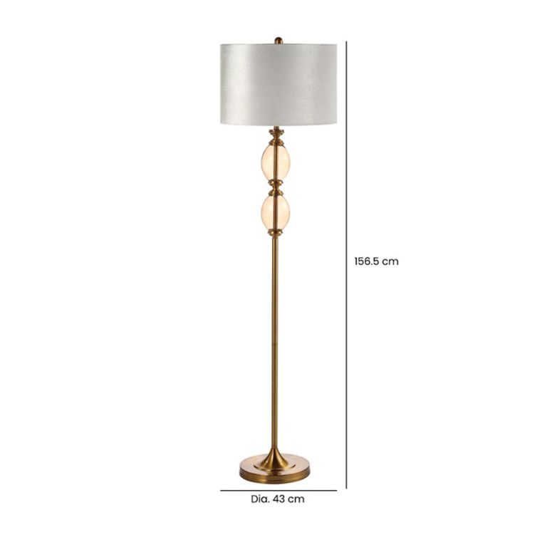 Floor Lamp - Cream Velvet Fabric - Amber Brown Glass
