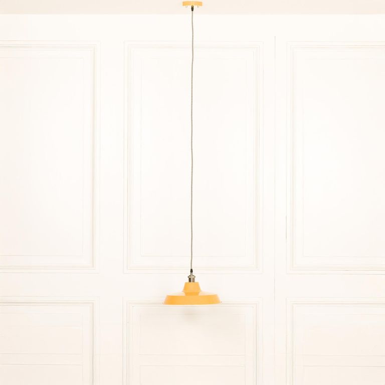 Factory Style Pendant Light - Mustard Yellow Painted Metal - 36cm