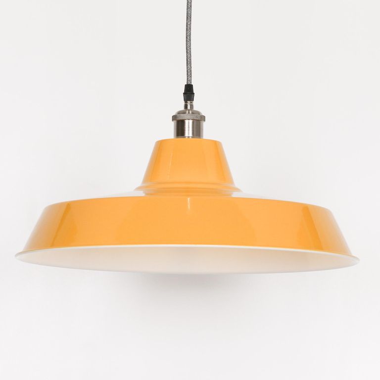 Factory Style Pendant Light - Mustard Yellow Painted Metal - 46cm
