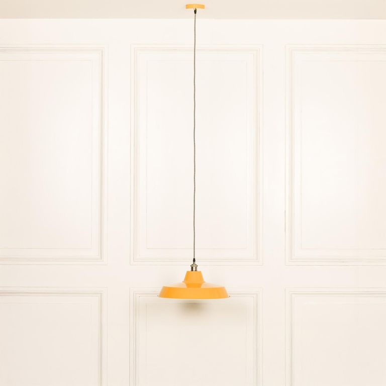 Factory Style Pendant Light - Mustard Yellow Painted Metal - 46cm
