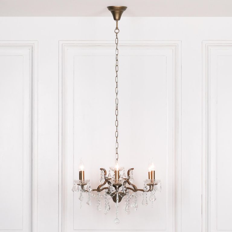 French Style Shallow Cut Glass Chandelier - Antique Gold - 6 Branch