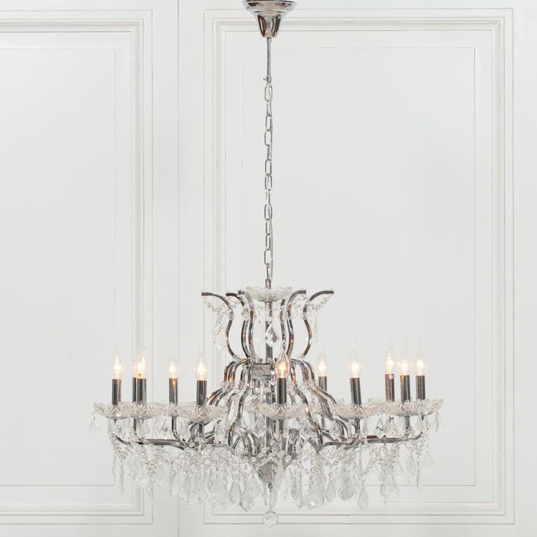 French Style Shallow Cut Glass Chandelier - Chrome - 12 Branch